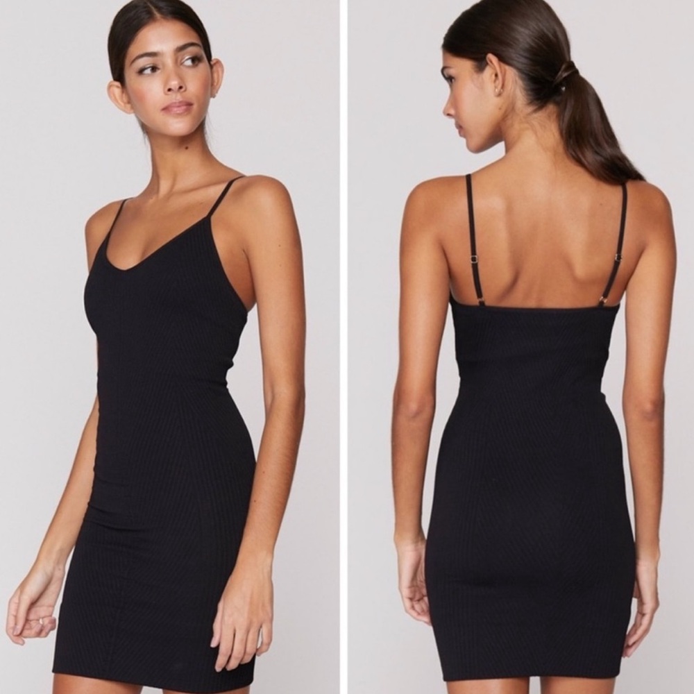 SPIRITUAL GANGSTER- Seamless Row Dress Mini Black Stretch Bodycon XS/S Athletic